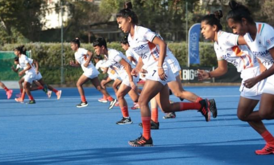 The Indian junior women’s hockey squad members at SAI Bengaluru