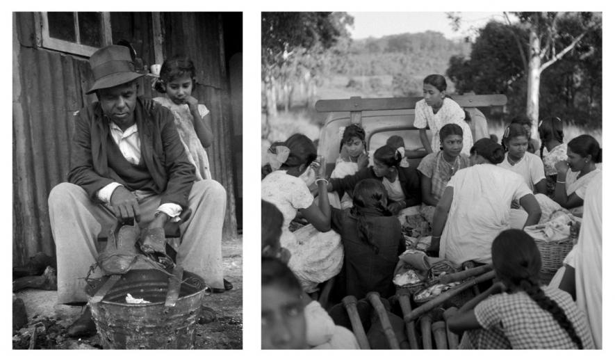 Left: Circa 1959: Men without work in Cato Manor. (Photograph by G.R Naidoo). Right: Circa 1957: Women being transported to work on sugarcane farms. (© BAHA from the book The Indian in Drum magazine in the 1950s (2008) by Riason Naidoo.)