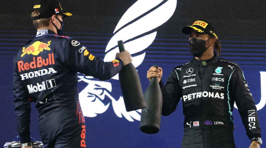 Max Verstappen and Lewis Hamilton