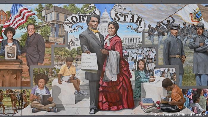 This mural by Rosato centers on African American abolitionist and reformer couple Frederick and Anna Douglas