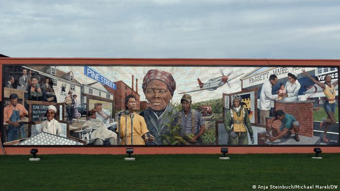 Michael Rosato's mural 'Reflections on Pine' is centered around Harriet Tubman