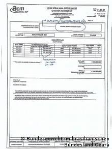 A Turkish-language bill shows the fee and departure for the ACM Flight