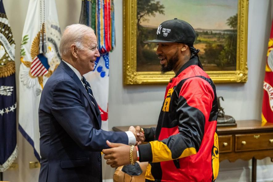 US President Joe Biden meets Amazon Labour Union president Christian Smalls at the White House. Image: White House.