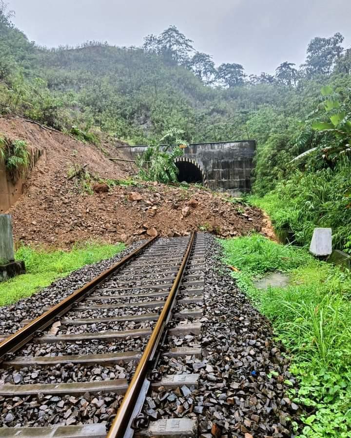 Image courtesy: Assam Daily. The blocked railway tunnel was due to a landslide.