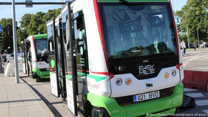 Two driverless busses waiting in Tallinn