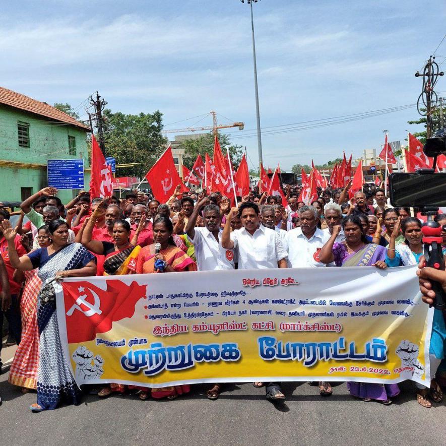 CPI(M) MP S Venkatesan in anti-Agnipath protest, Madurai. Image courtesy: CPI(M), TN