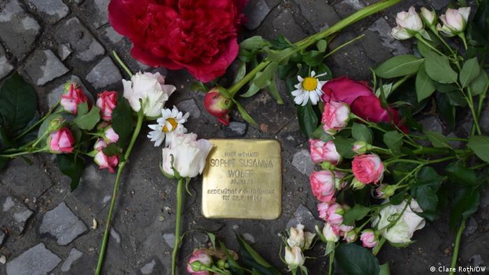 Sophie Wolff's commemorative Stolperstein in front of her home in the Charlottenburg district of Berlin