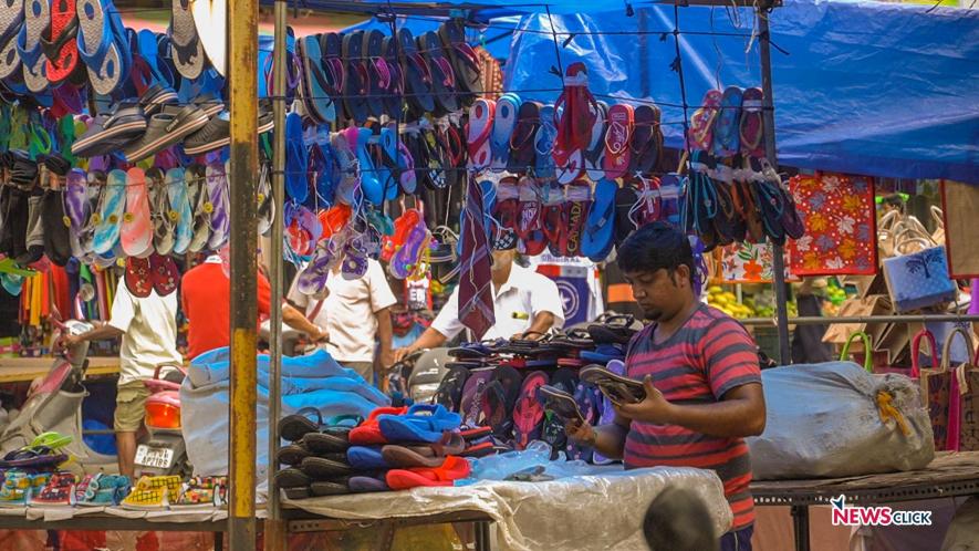 A footwear stall in MG Road, Puducherry.