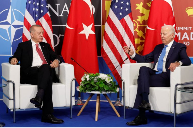 US President Joe Biden (R) met Turkish President Recep Erdogan on the sidelines of the NATO Summit in Madrid, June 30, 2022