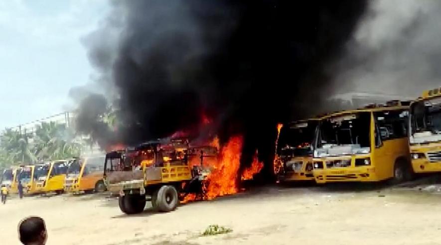 Rioters vandalise property of Sakthi International, Kallakurichi. Image: ANI