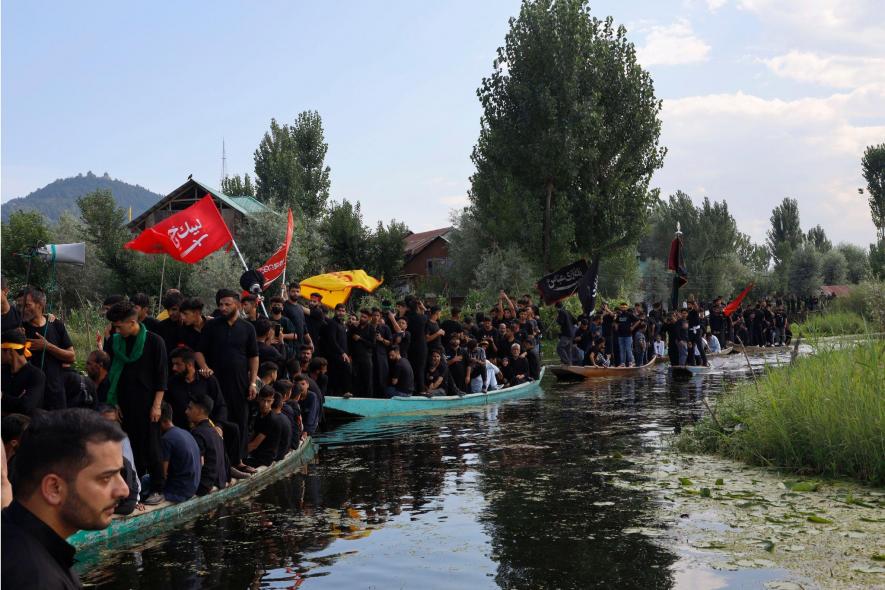A Muharram procession carried on boats in Dal lake at Srinagar