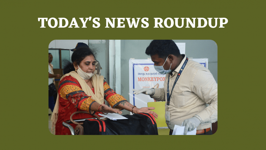 ealth workers inspect passengers arriving from high risk countries for MonkeyPox symptoms, at Chennai International Airport,