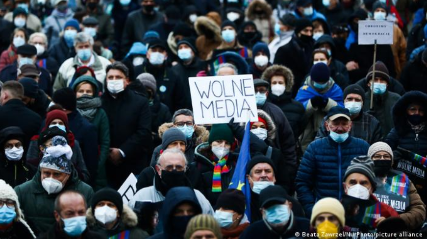 Poland has come under fire for cracking down on the press — this Krakow demonstration is in favor of 'free media'