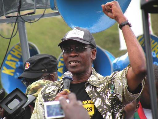 Nnimmo Bassey speaks at the protest during (COP) in Durban, South Africa in 2011.