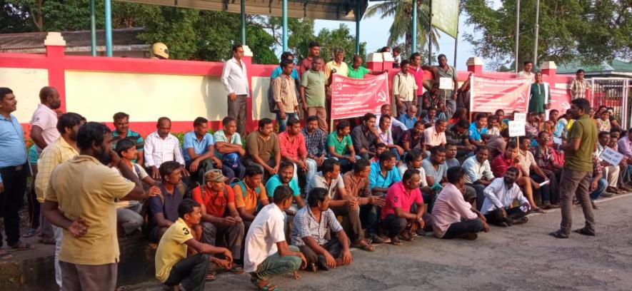 APWD workers stage demonstration at Mayabunder, a town in Middle Andaman Island. Image Courtesy - Special Arrangement