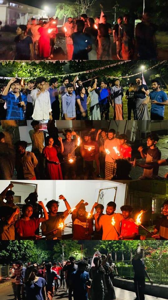 Candlelight protest and rallies were held in Calicut University campus, Kozhikode by SFI