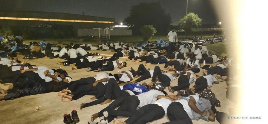 Workers of the India Yamaha Motor Private Limited during their strike in the plant which extended to 10 days.