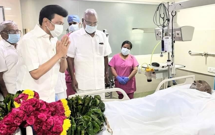 Tamil Nadu chief minister M K Stalin paid his respect at Apollo Hospital, Chennai
