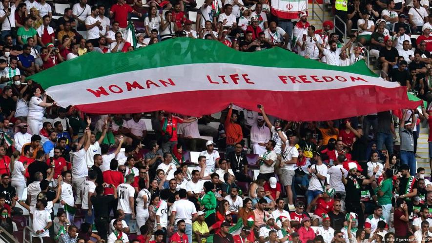 "Woman Life Freedom" — the message from Iranian fans at the Khalifa International Stadium