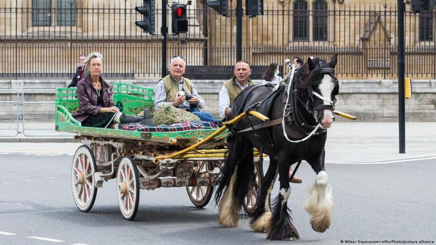 In 2021, members of London's Roma community traveled by carriage to protest government discrimination