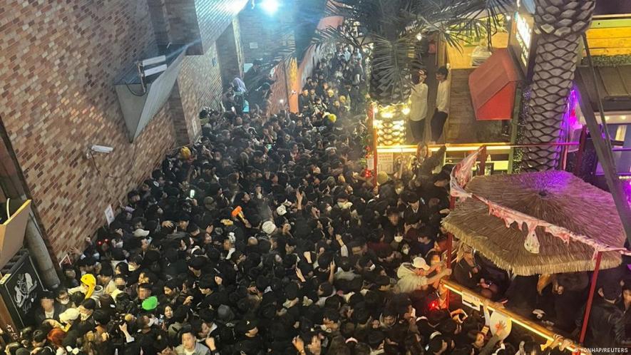 A street in South Korea's popular Itaewon district before a stampede over the Halloween weekend in October 2022