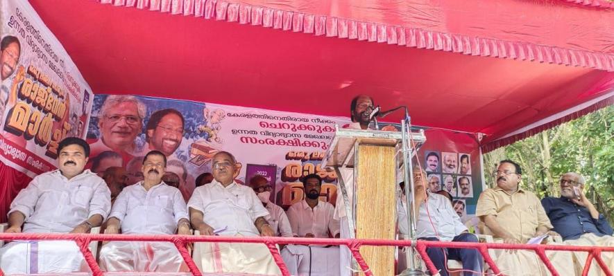 Tiruchi Siva, DMK leader and Rajya Sabha MP, addressing the rally.