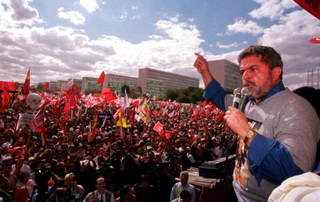 Lula, the fiery trade union leader, berating free-market reforms of President Cardoso, Brasilia, circa 1999 (File photo)