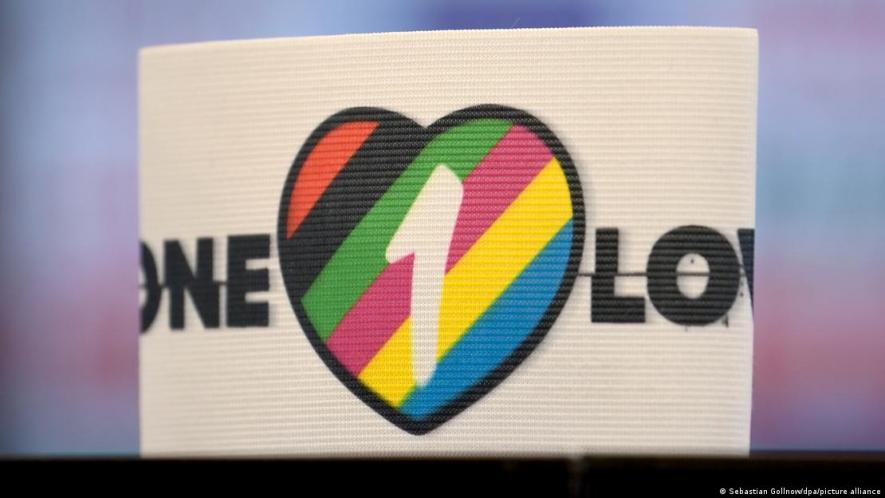 The One Love armband, which the captains of seven nations was due to wear in Qatar.