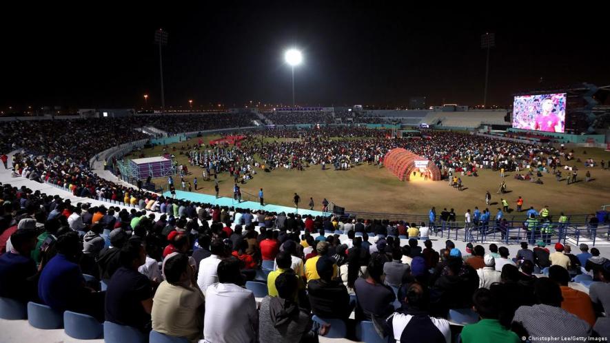 There's plenty of space at the Asian Town Cricket Stadium where fans even played five-a-side football matches