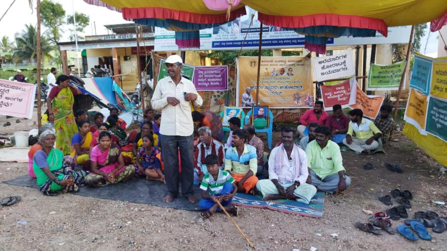 The October protest led by Handi jogi Rajanna (pictured in a white cap) of the Alemari Budakattu Mahasabha