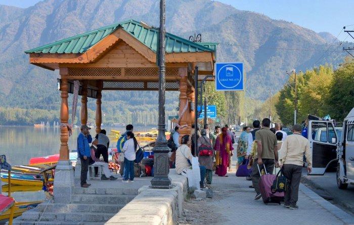 tourists seen near the famous Dal Lake in Srinagar.