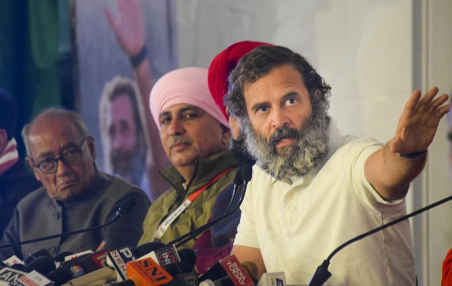 Congress leader Rahul Gandhi speaks during a press conference amid the party's Bharat Jodo Yatra, in Hoshiarpur district, Tuesday, Jan. 17, 2023.