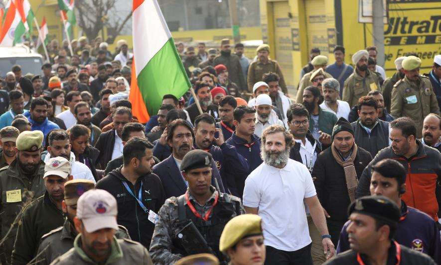 Congress leader Rahul Gandhi with supporters during the party's 'Bharat Jodo Yatra', in Jammu district, Monday, Jan. 23, 2023.