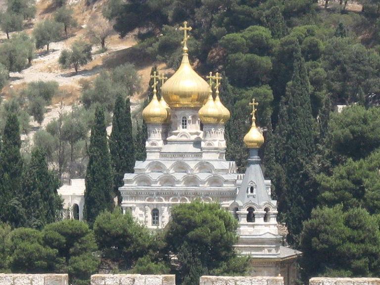 Church of Mary Magdalene, Orthodox Christian Church on Mount of Olives across the Temple Mount in Jerusalem built in 1888 by Tsar Alexander III and his brothers to honour their mother