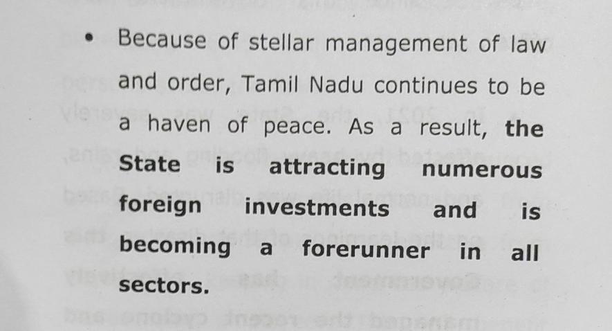 Another portion of the speech which claimed that better law and order in the state has attracted foreign investment was skipped as well.