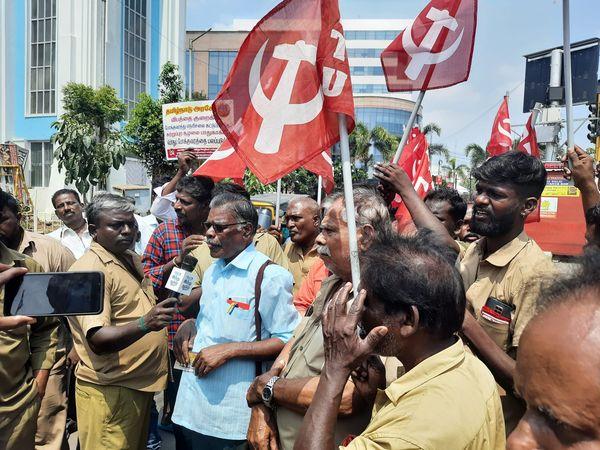 At the protest in Royapettai, Chennai. Image courtest: CITU, Tamil Nadu