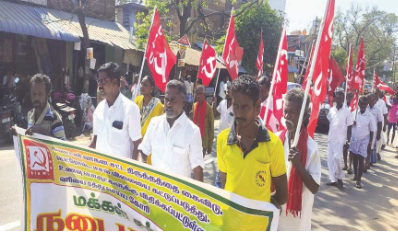 AIKS state gen sec Samy Natarajan participated in the rally at Virudhunagar, on April 26. Image courtesy: Theekkathir