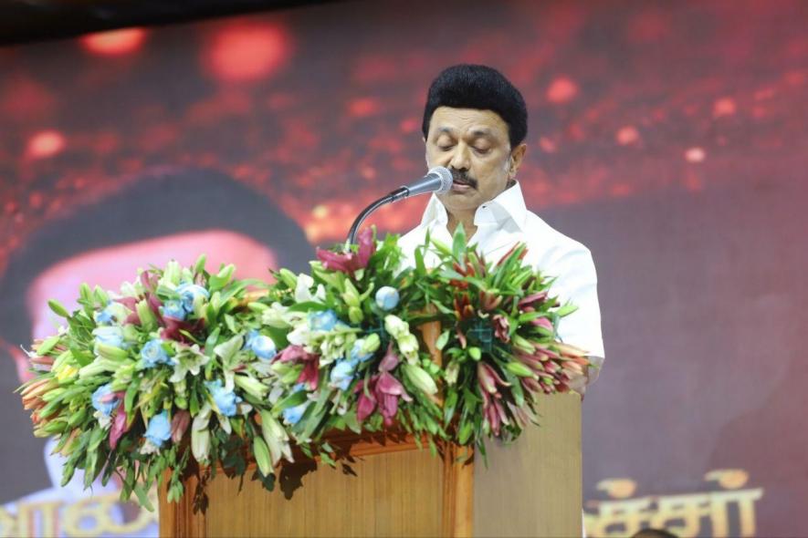 Image: Tamil Nadu Chief Minister M K Stalin addressing the meeting.  (Credit: J Jessin)