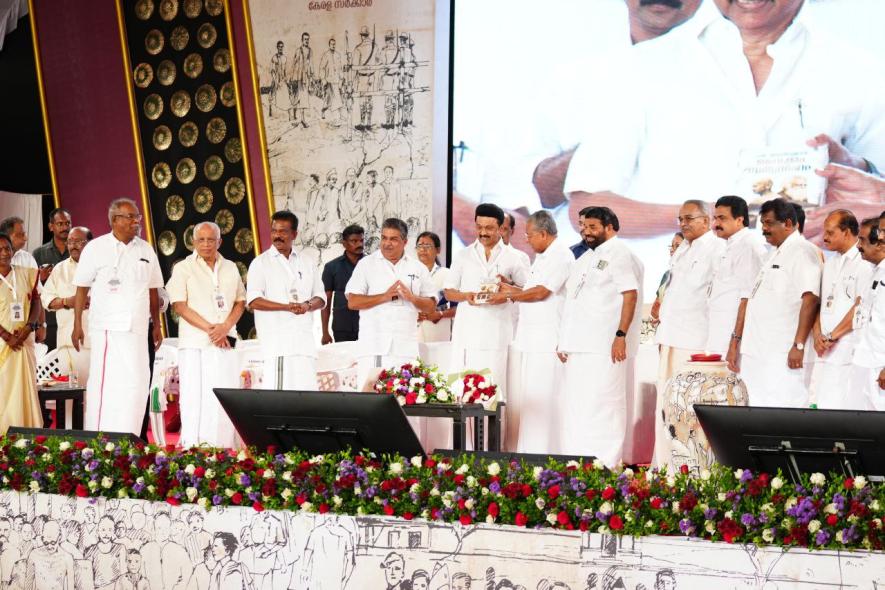 Pinarayi Vijayan and MK Stalin release a book translated from Tamil to Malayalam on the role of Periyar in the Vaikom Struggle (Image: J Jessin).