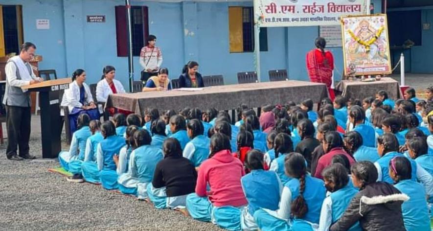 Maya Vishwakarma, along with other teachers of a Government Girls Higher Secondary School in Narsinghpur, provide information related to menstruation and hygiene