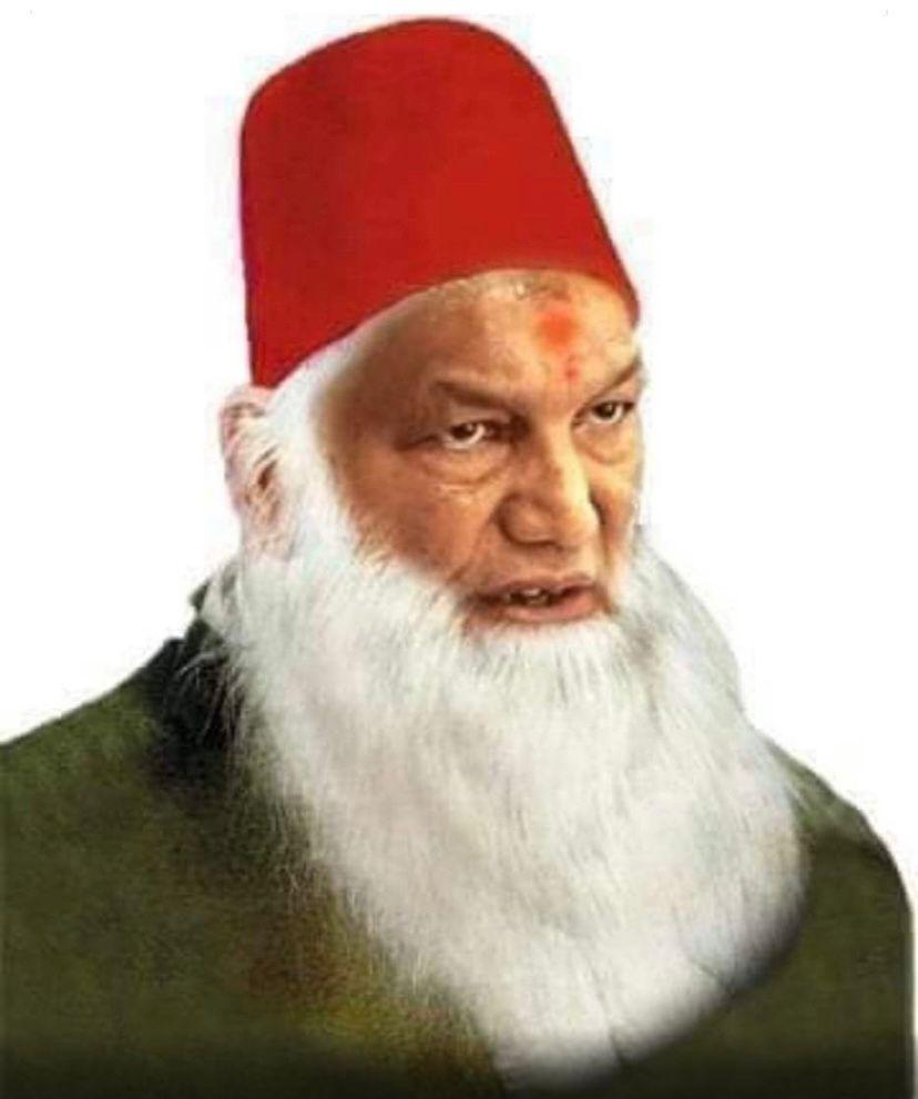   A morphed photo of former Uttarakhand Chief Minister and senior Congress leader Harish Rawat showing him as Sir Syed Ahmed Khan, founder of Aligarh Muslim University, during the 2022 Assembly elections.