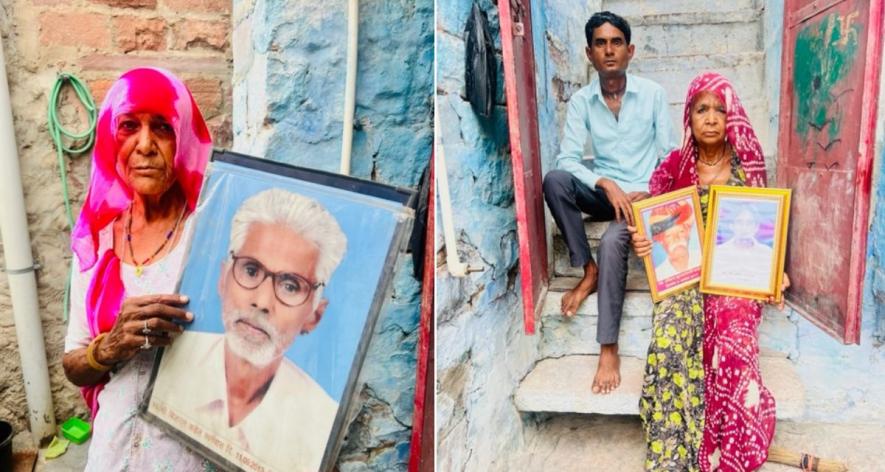 (Left) Shanti Devi with her husband's picture (Right) Dhalki Devi with the photos of her husband and son (Photo - Dinesh Bothra, 101Reporters).