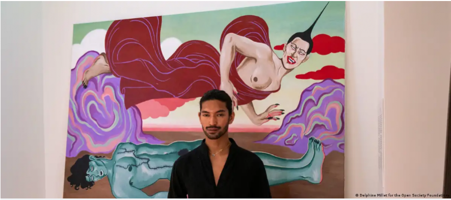 In 'Autopsy of the Irrawaddy,' Richie Htet painted a sewn-up corpse that had been disemboweled.