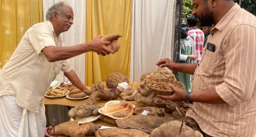 Manuel Pallikamealil with his tubers at an exhibition (Photo - Lakshmi Unnithan, 101Reporters)