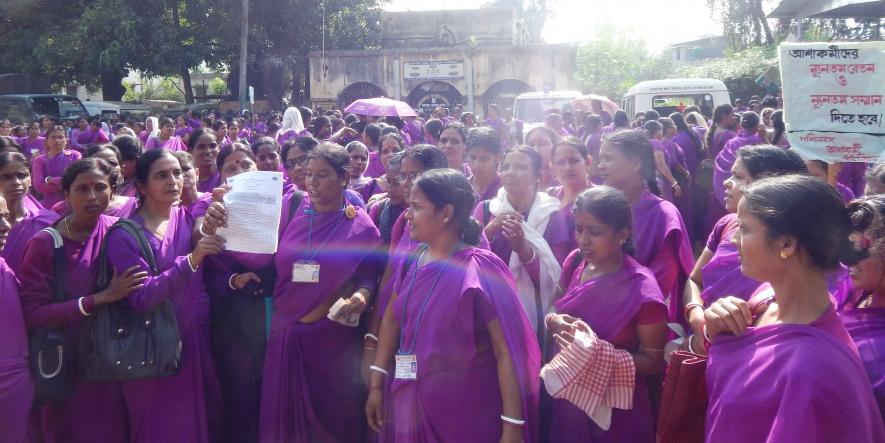             8. A S H A workers protest, deputation before C M O H Bankura for demanding job security and salary increase.  