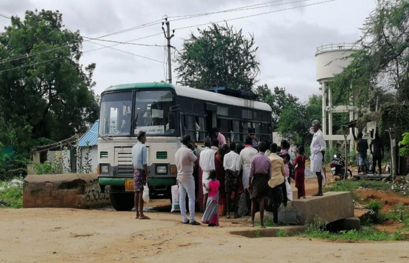 Passengers at Devagiri, an Andhra village on the border with Karnataka.