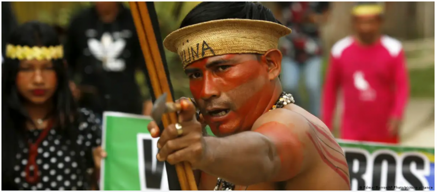 An Indigenous man pictured during a protest against the disappearance of Indigenous expert Bruno Pereira