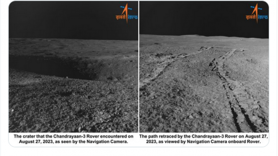 The latest image released by ISRO of the 4-meter crater encountered by Pragyan. Source: ISRO