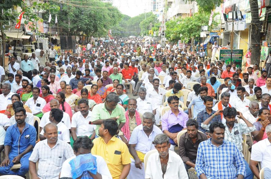 MGR Nagar Market Road in Chennai packed with audiences from across Tamil Nadu.