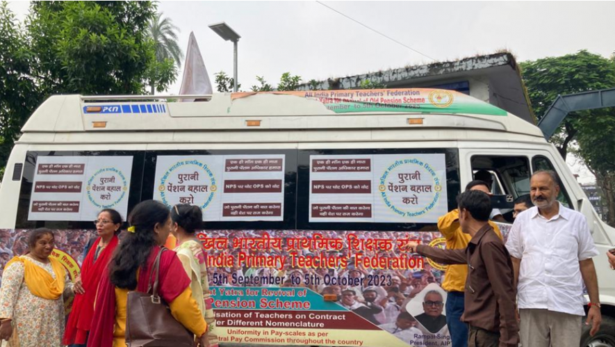 A Rath Yatra by teachers' union demanding return of the Old Pension Scheme